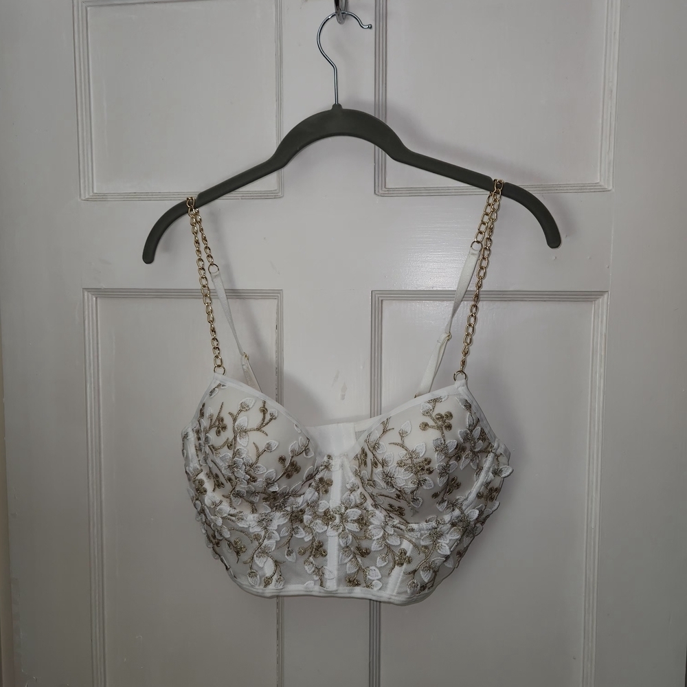 Chic White and Gold Embroidered Camisole